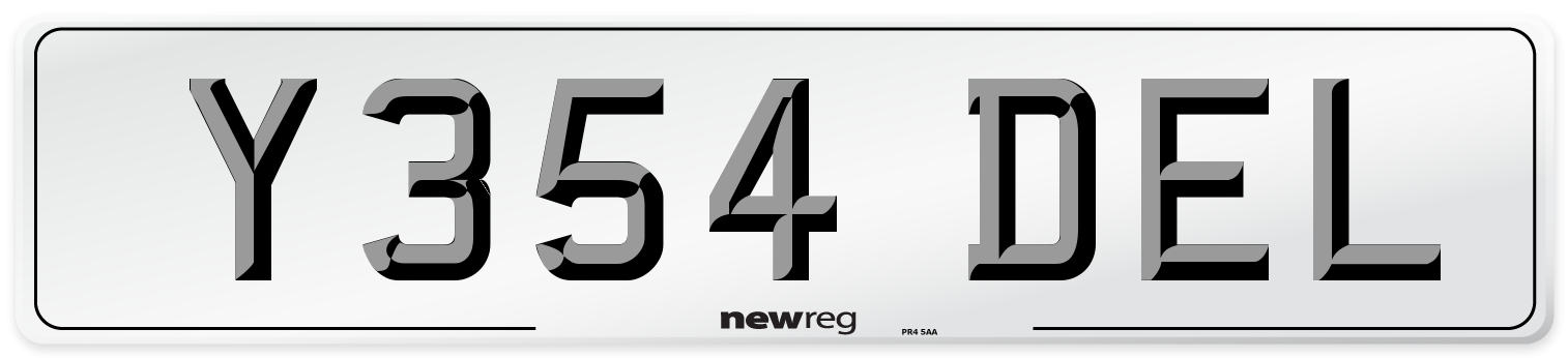 Y354 DEL Number Plate from New Reg